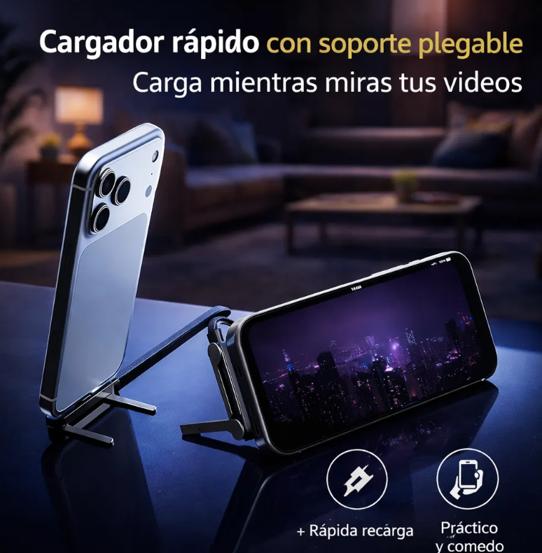 ETHERIA POWERSTAND™ 240W- Cable de Carga Rápida USB-C con Soporte Integrado