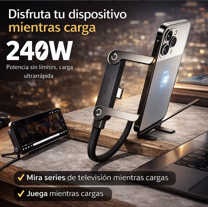 ETHERIA POWERSTAND™ 240W- Cable de Carga Rápida USB-C con Soporte Integrado