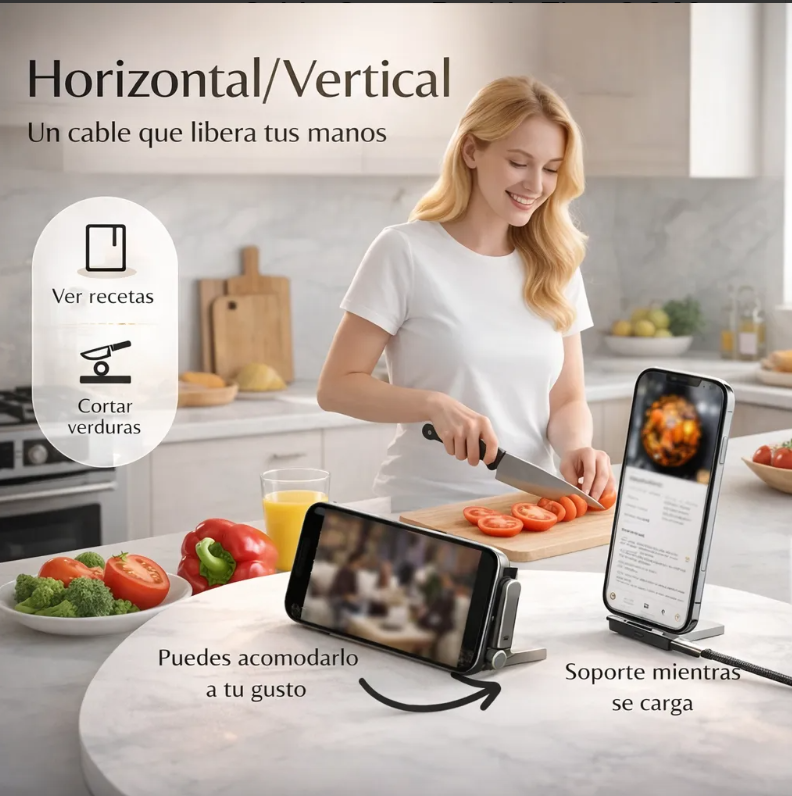 ETHERIA POWERSTAND™ 240W- Cable de Carga Rápida USB-C con Soporte Integrado