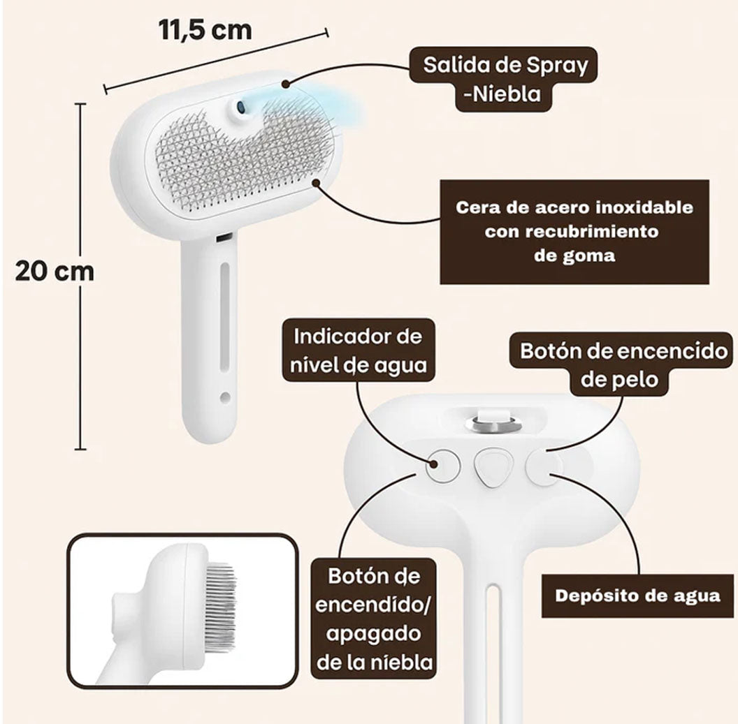 ETHERIA PET STEAM  Cepillo de Vapor Quita Pelo para Gatos y Perros